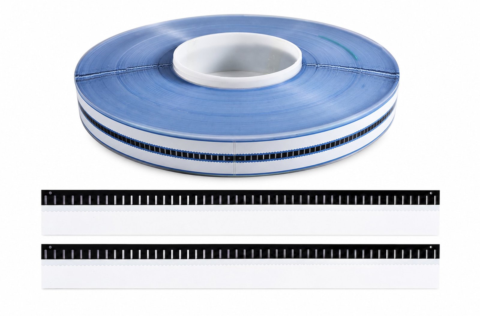BGM adhesive component roll and precision-converted test strip layers